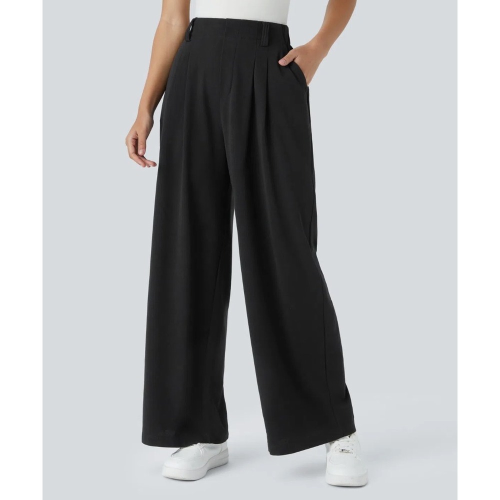 Halara High Waisted Wide Leg Waffle Work Pants L Academia Capsule Classic Office
